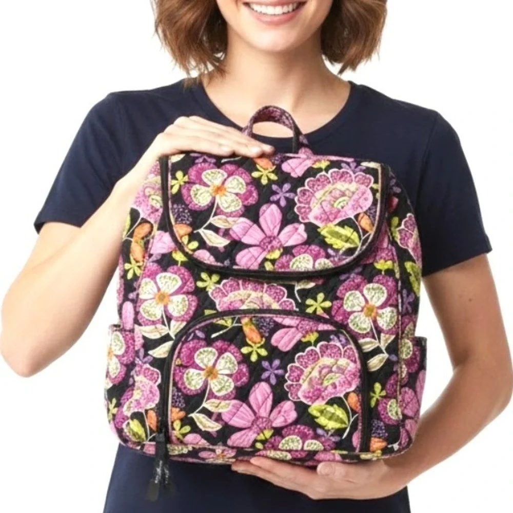 Vera Bradley Double Zip Pirouette‎ Pink and Black Floral Backpack